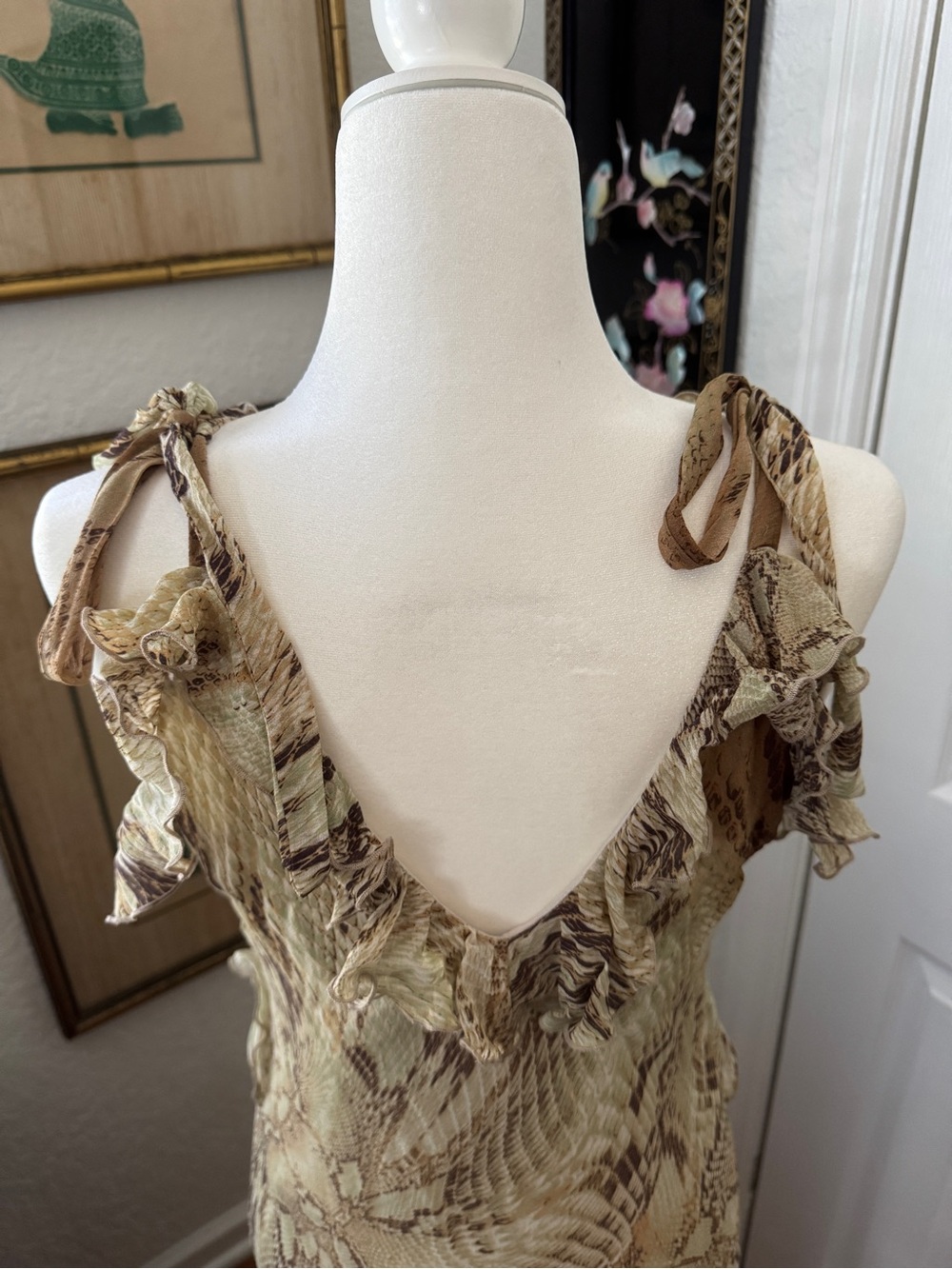 Zara Snake Skin Print Ruffle Maxi Y2K Plunge V-Neck Maxi Dress - Picture 5 of 7